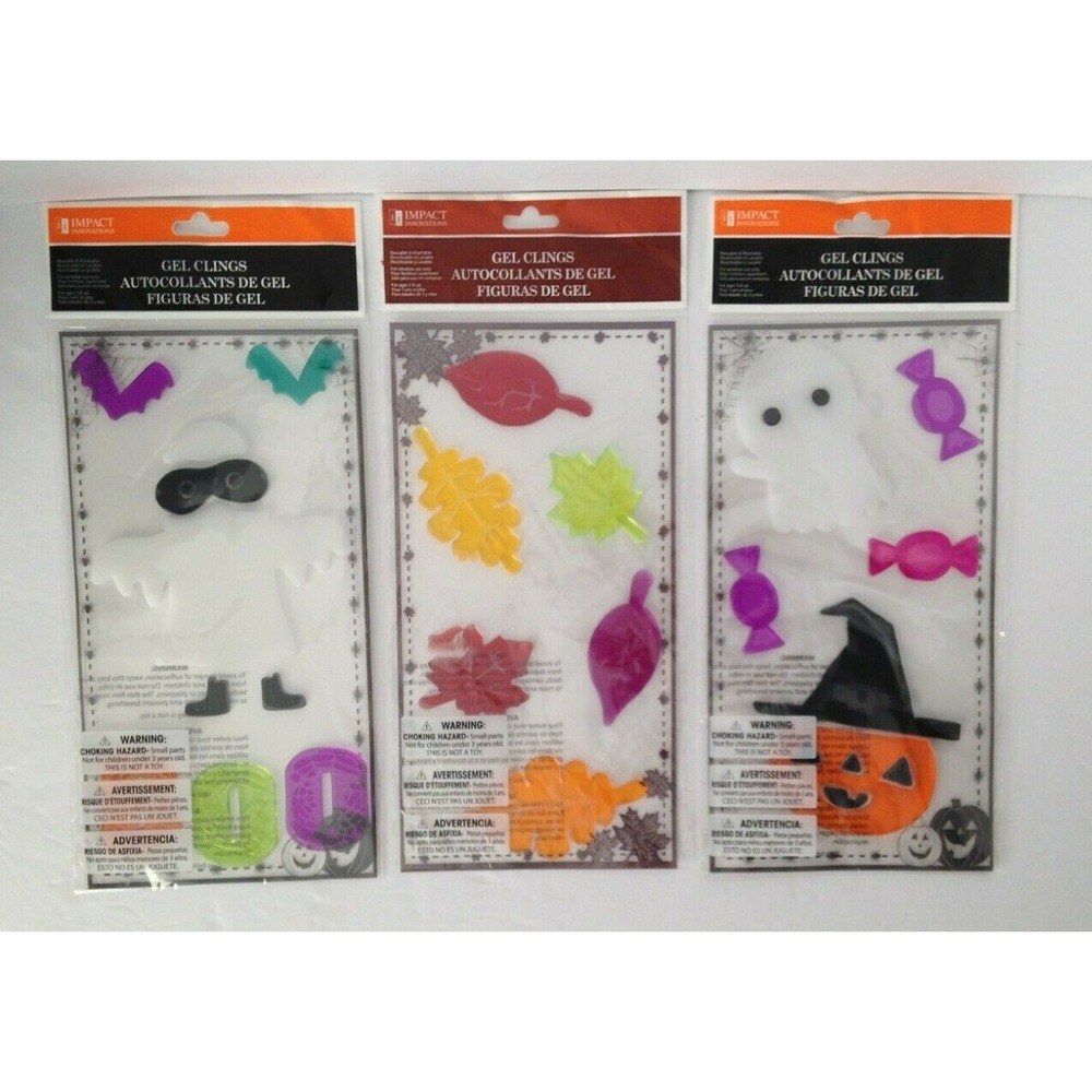 Impact Innovations Halloween Gel Clings Ghost Pumpkin Leaves Window Stickers 3pk